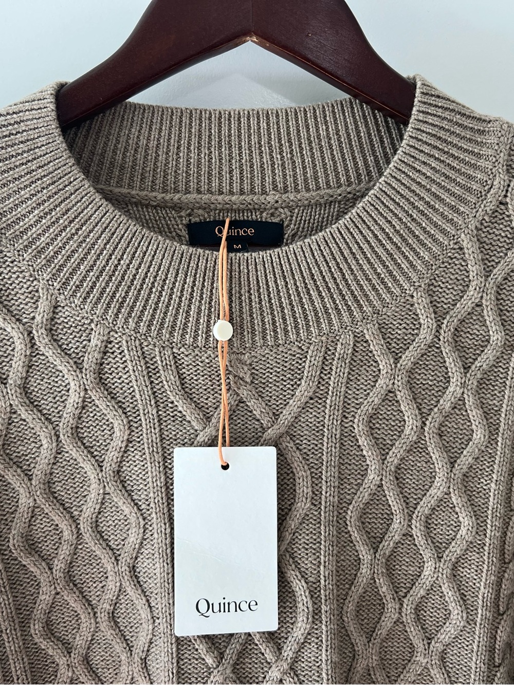 NWT Quince Australian Merino Wool Cable Knit Crewneck Sweater Tan Women's M - Picture 3 of 9